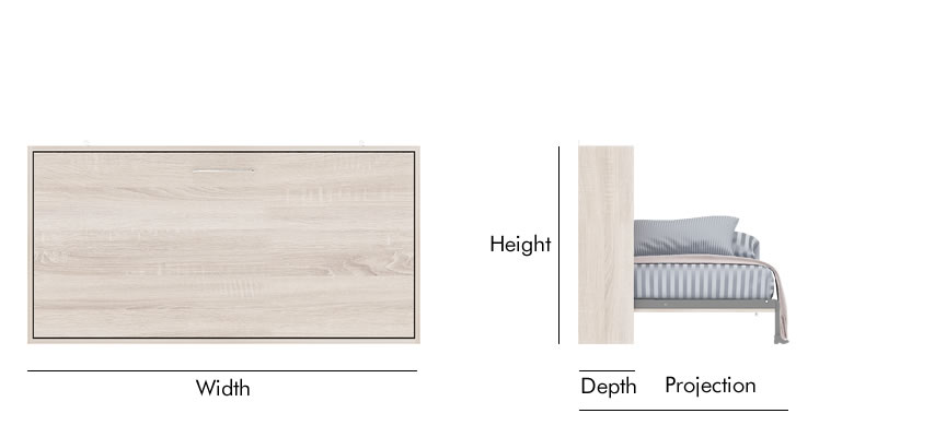 single wall bed mechanism dimension img