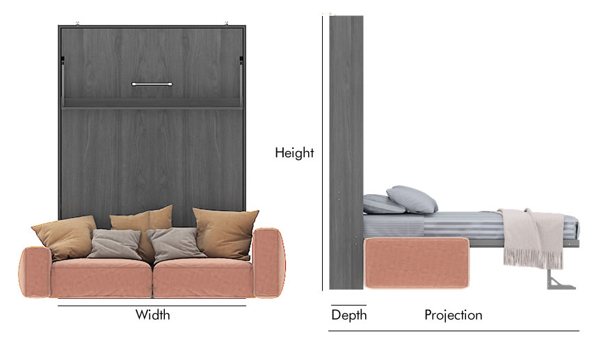 wall bed with sofa dimension img