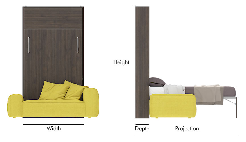 dimension of wall bed with sofa
