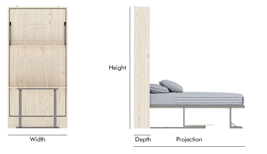 twin desk wall bed mechanism dimension img